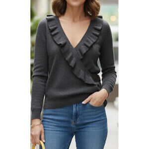 Christina Maria Italian Merino  Women's Sweater with Ruffle Trim and Side Buckle